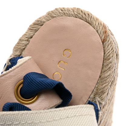 Gucci Canvas GG Ankle Wrap Platform Espadrille Wedges 37 Mystic White Royale Blue 10 of 12