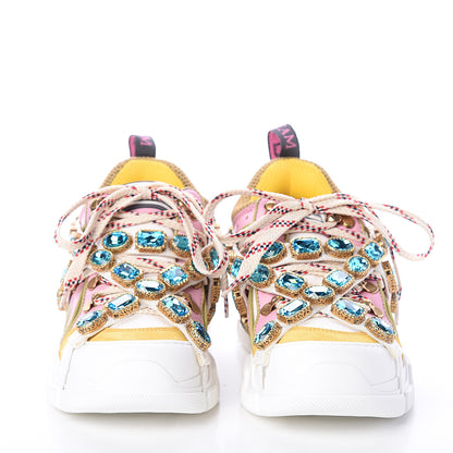 Gucci X SEGA Nylon Calfskin Suede Removable Crystals Flashtrek Sneakers 36.5 Great White Crop Soft Pink 2 of 7