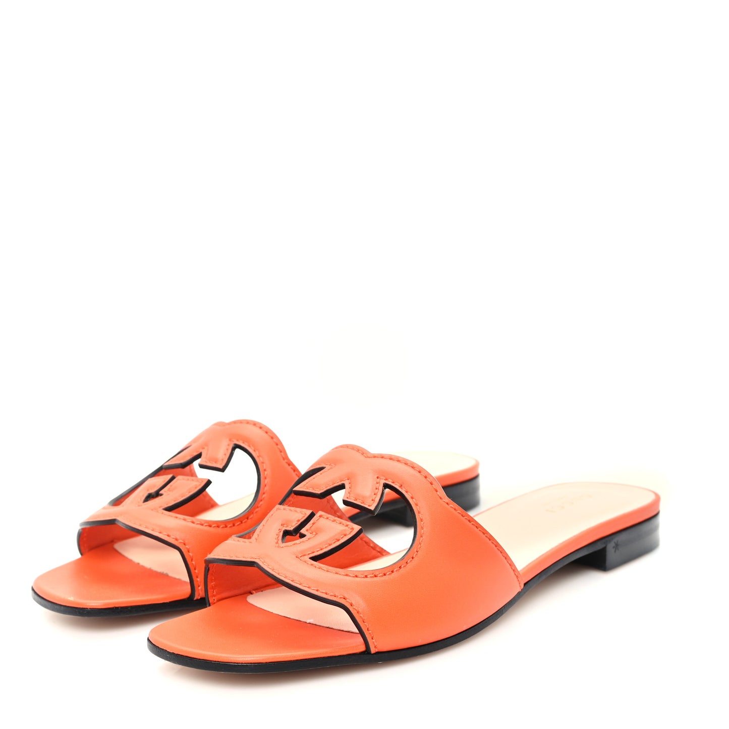 Cosmos Softy Calfskin Interlocking G Cut Out Slide Sandals 37 Deep Orange