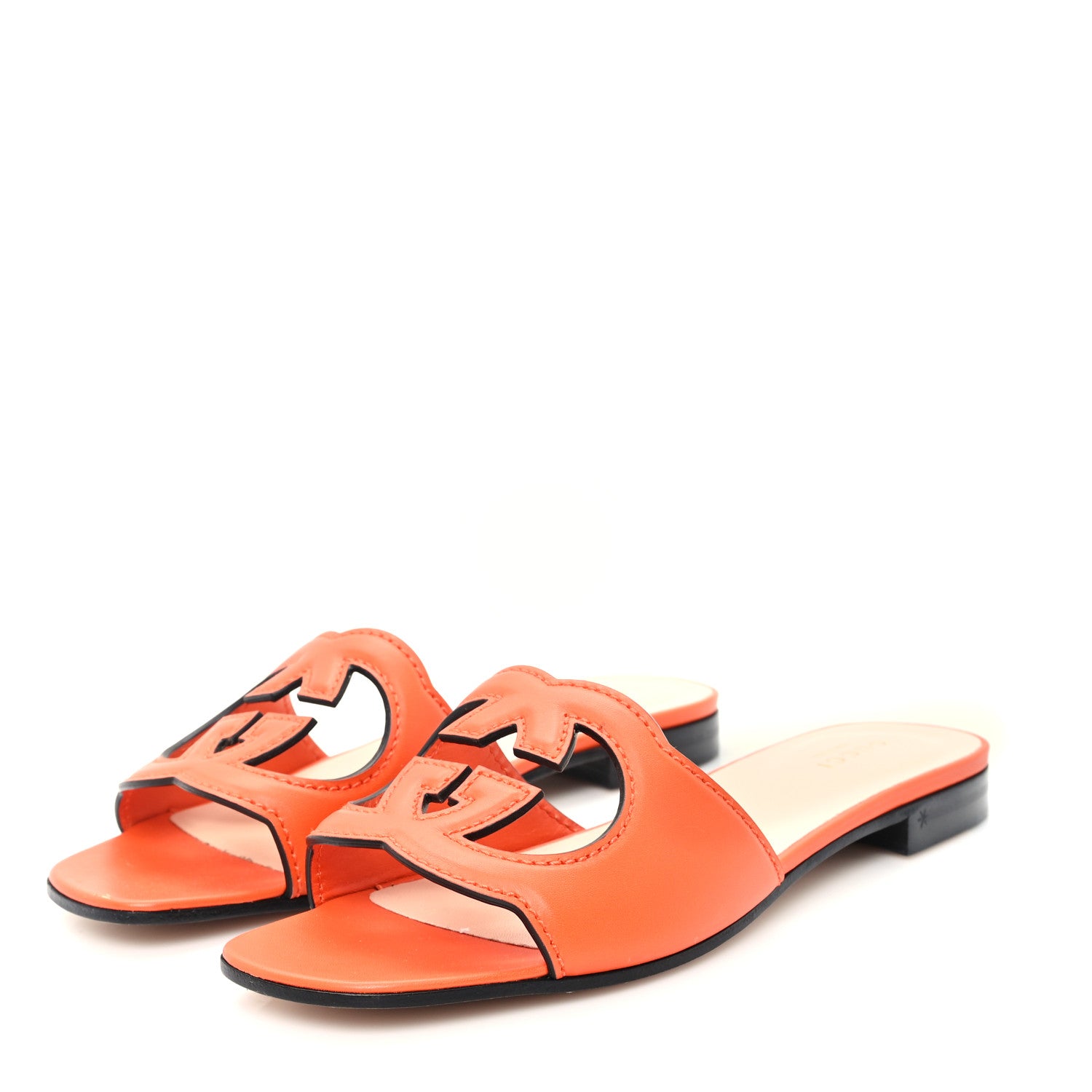 Gucci Cosmos Softy Calfskin Interlocking G Cut Out Slide Sandals 37 Deep Orange 4 of 8