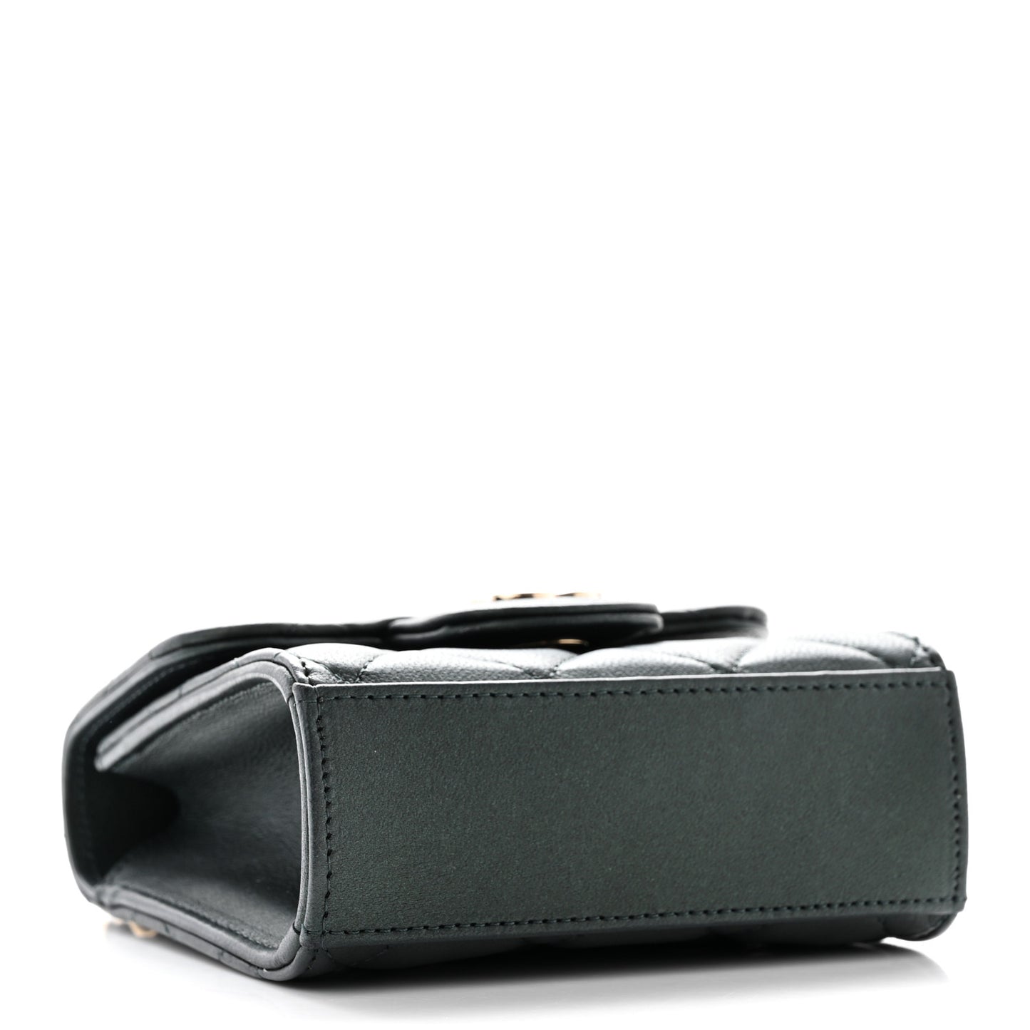 Iridescent Lambskin Quilted Top Handle Flap Clutch With Chain Dark Green