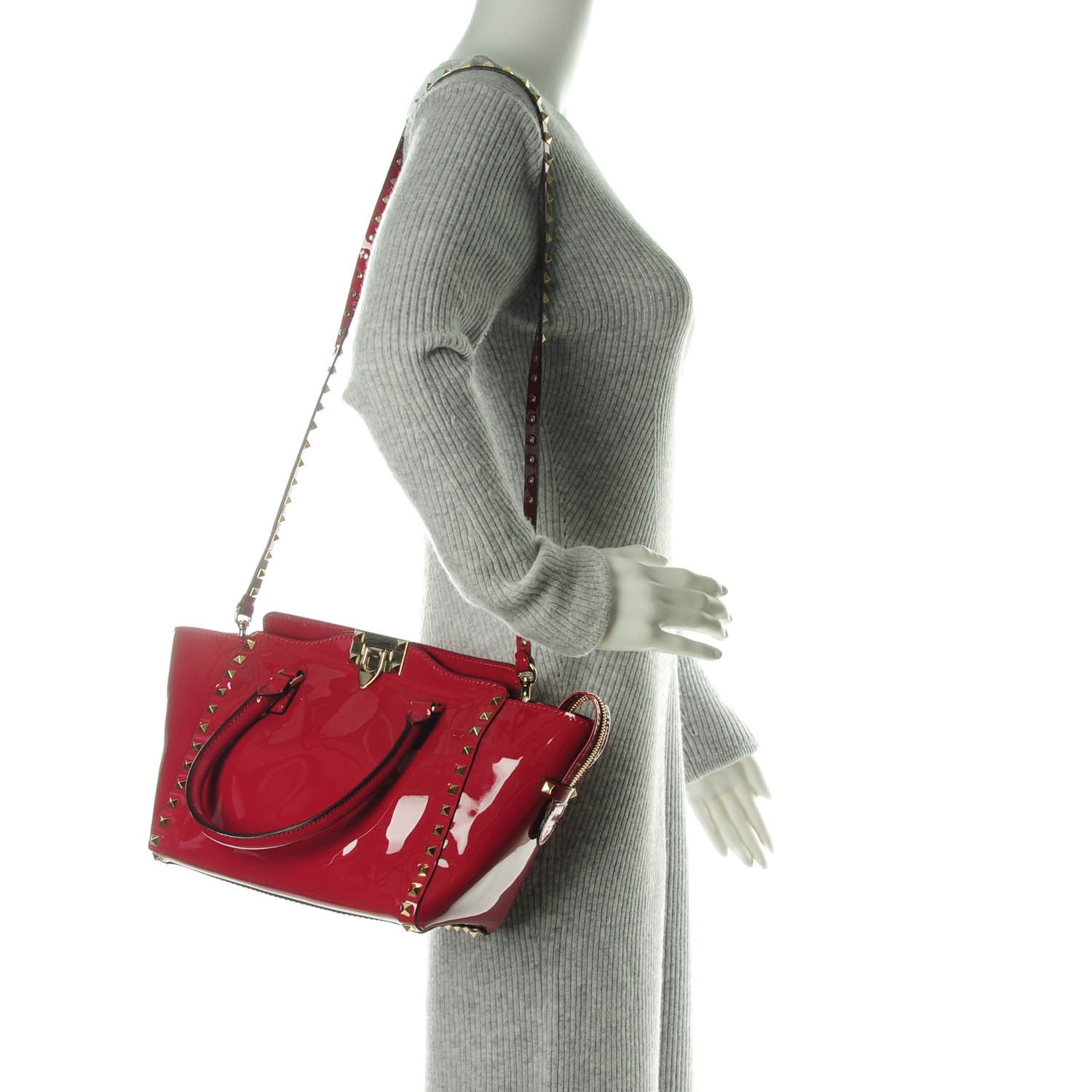 Valentino Garavani Patent Small Rockstud Double Handle Tote Rosso Valentino 2 of 8