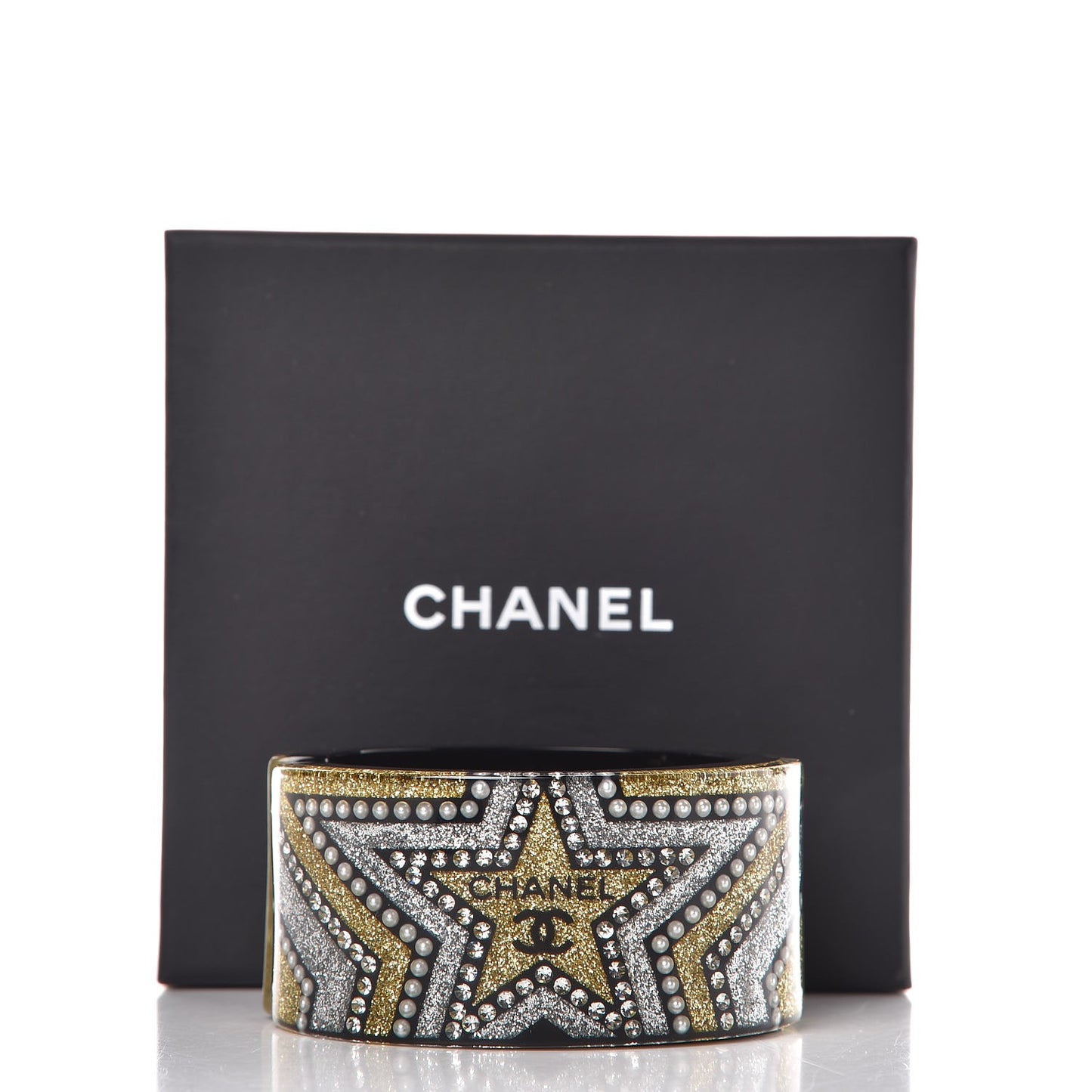Resin Crystal Pearl Glitter Star CC Cuff Black Silver Gold