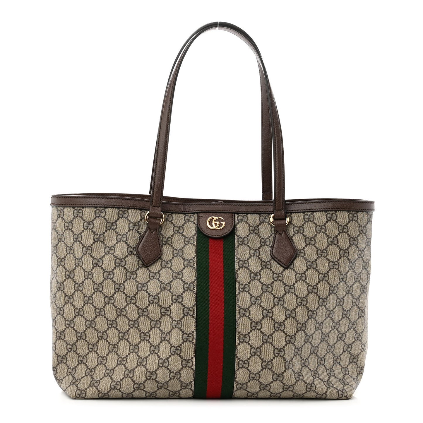GG Supreme Monogram Textured Calfskin Web Medium Ophidia Shopping Tote Beige Ebony New Acero