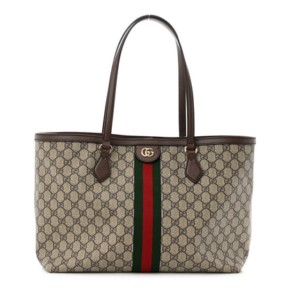 Gucci GG Supreme Monogram Textured Calfskin Web Medium Ophidia Shopping Tote Beige Ebony New Acero 1 of 9
