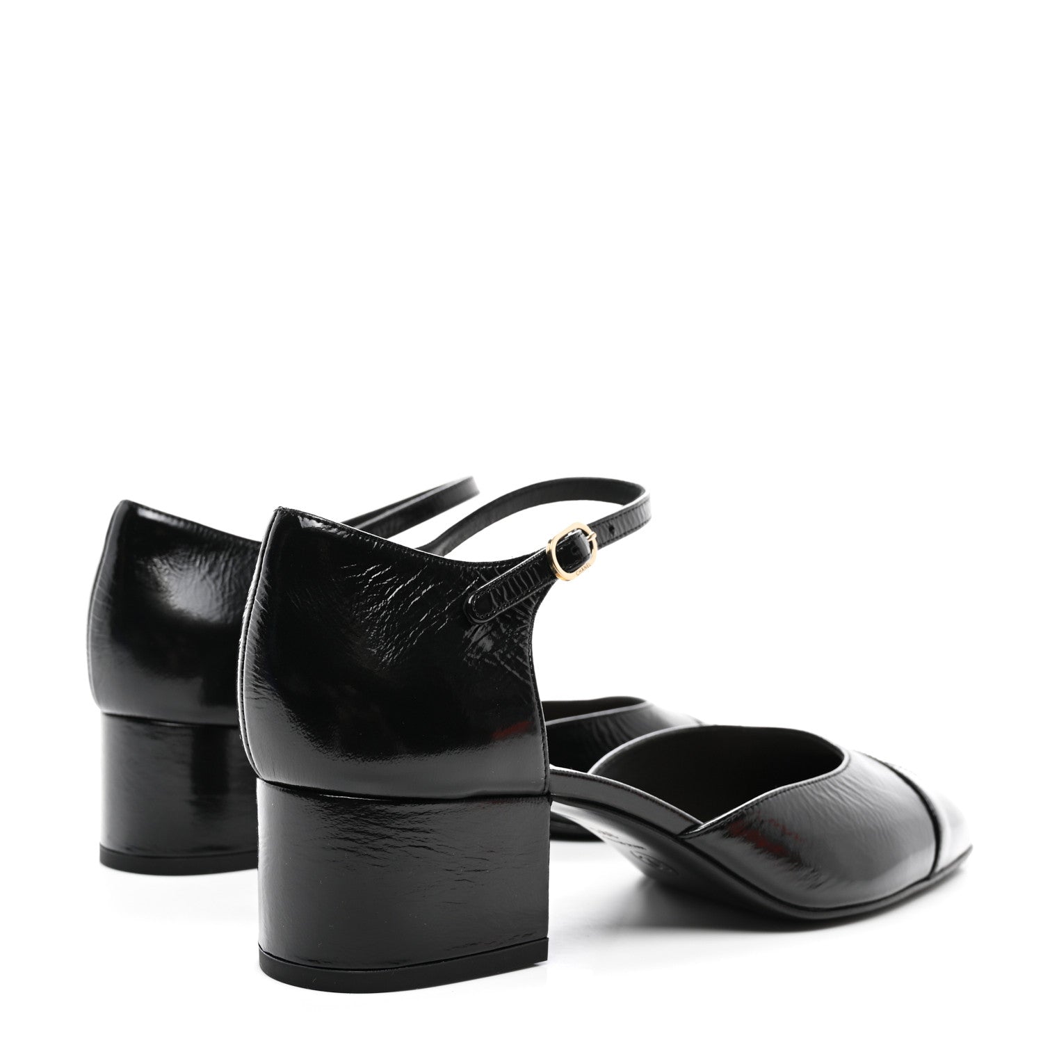 Chanel Glazed Crinkled Calfskin CC Cap Toe Mary Janes Pumps 39.5 Black 4 of 8