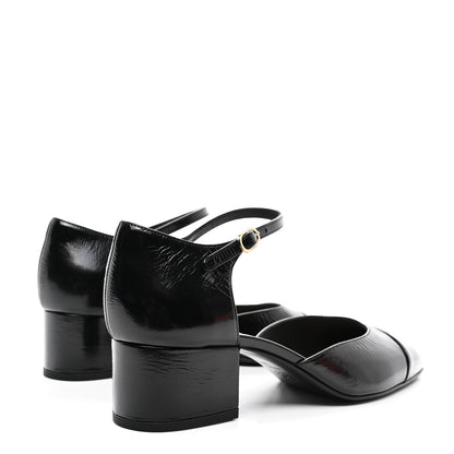 Chanel Glazed Crinkled Calfskin CC Cap Toe Mary Janes Pumps 39.5 Black 4 of 8