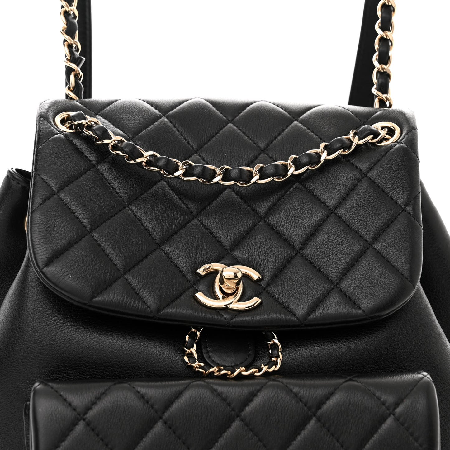 Lambskin Quilted Large Duma Drawstring Backpack Black