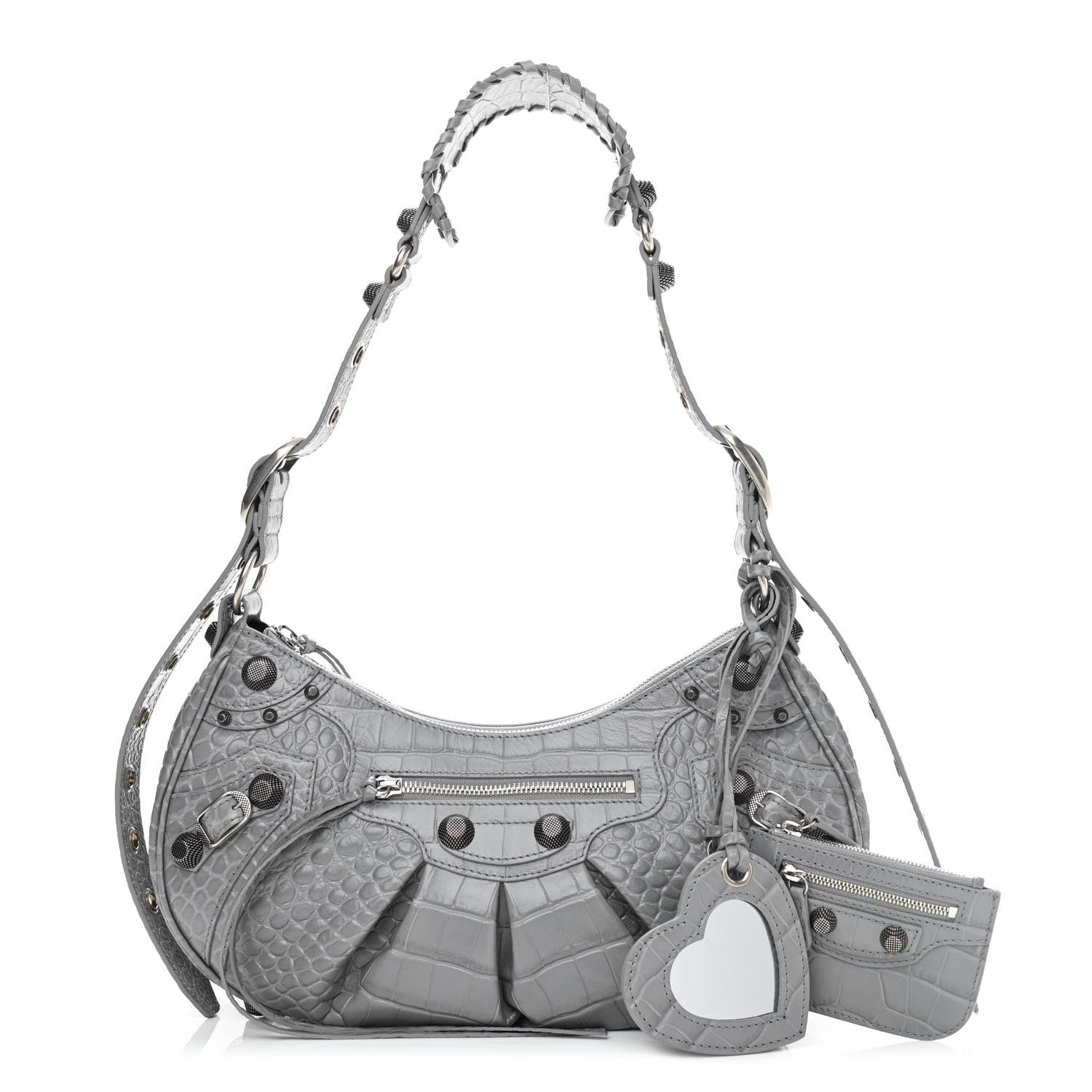 Balenciaga Extra Supple Calfskin Crocodile Embossed Small Le Cagole Shoulder Bag Balenciaga Grey 1 of 11