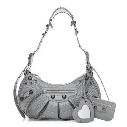 Balenciaga Extra Supple Calfskin Crocodile Embossed Small Le Cagole Shoulder Bag Balenciaga Grey 1 of 11