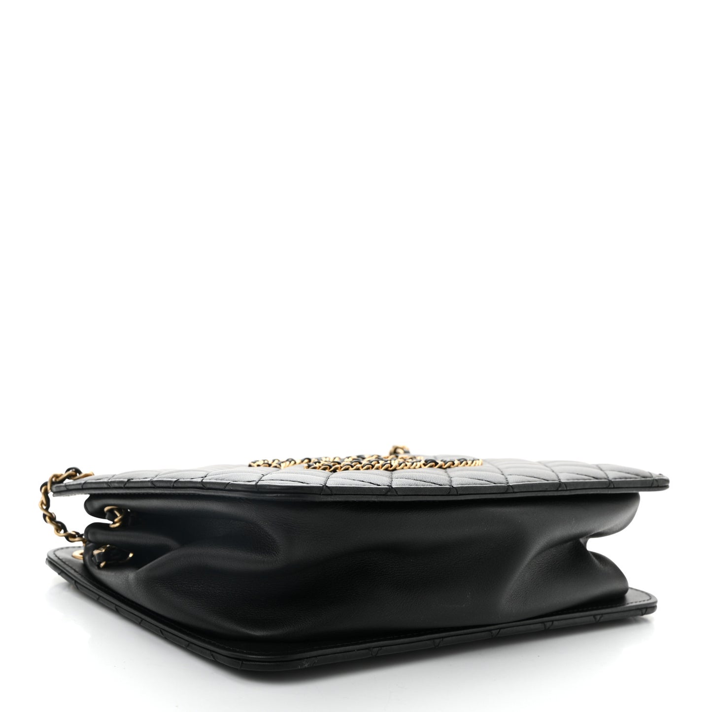 Calfskin Quilted CC Chain Accordion Tote Black