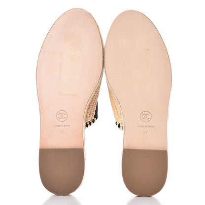 Chanel Suede Grosgrain CC Espadrille Mules 37 Black 5 of 13