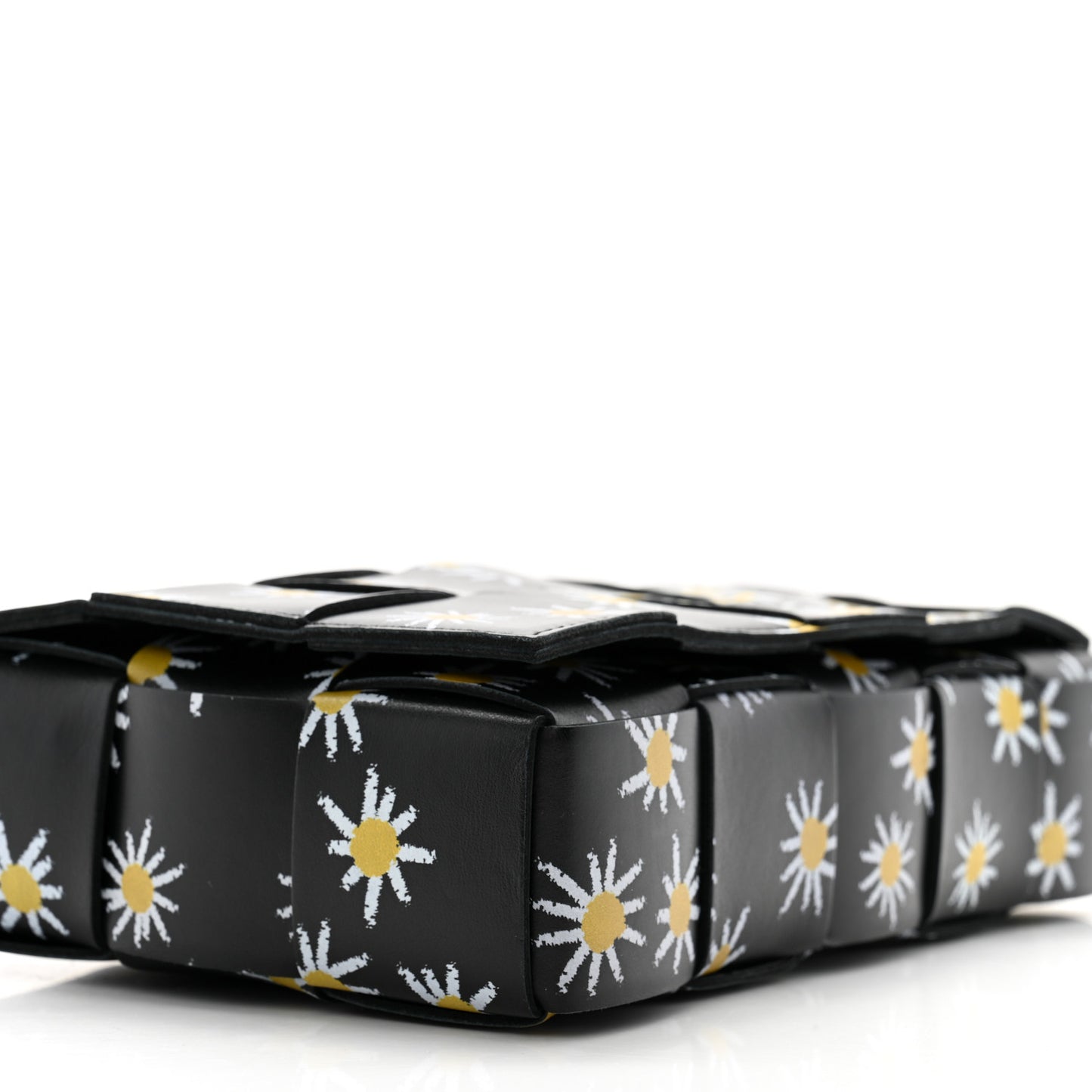 Calfskin Maxi Intreccio Daisy Print Small Cassette Crossbody Bag Black White Yellow