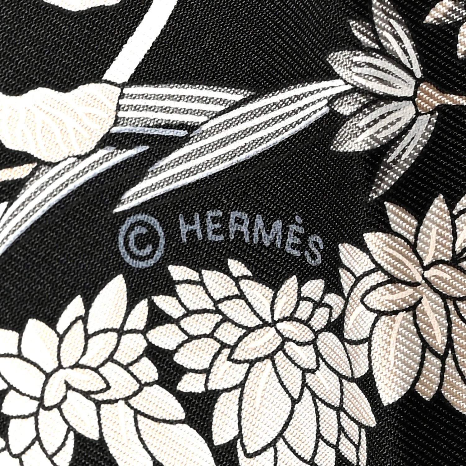 Hermes Silk Planifleurs Scarf 90 Black Gris Parchemin 4 of 4