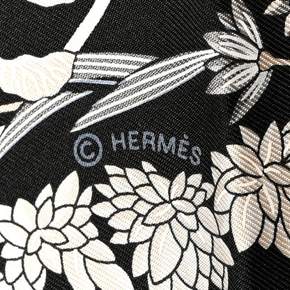 Hermes Silk Planifleurs Scarf 90 Black Gris Parchemin 4 of 4