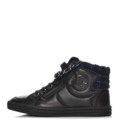 Chanel Lambskin Tweed Zipped Sneakers 36 Black Blue 1 of 8