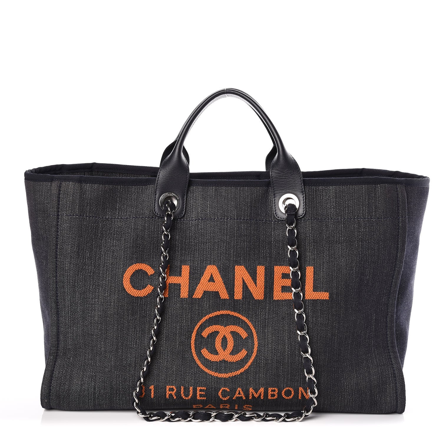 Chanel Denim Large Deauville Tote Blue Orange 1 of 10