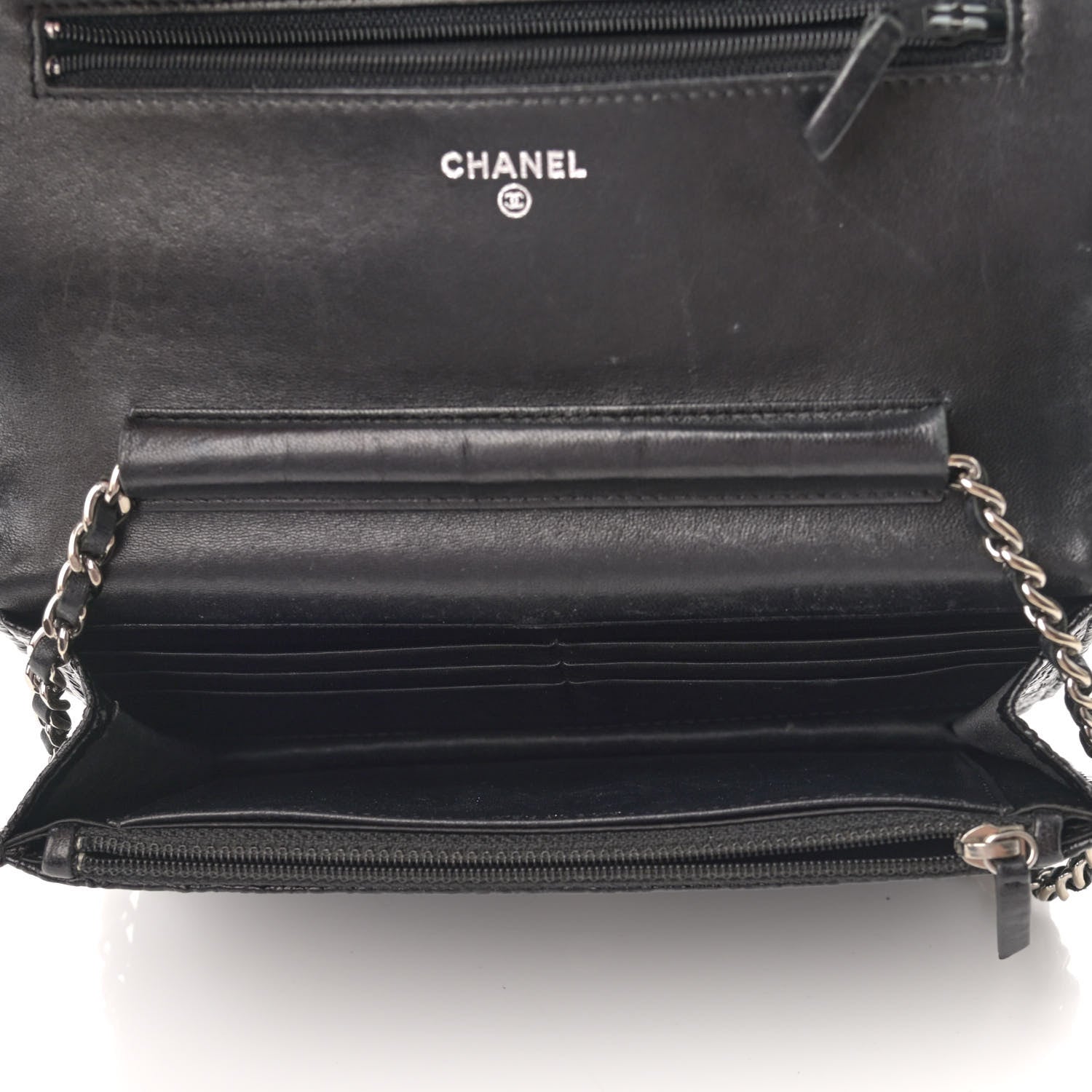 Chanel Distressed Patent Calfskin Quilted Wallet on Chain WOC Black 4 of 11