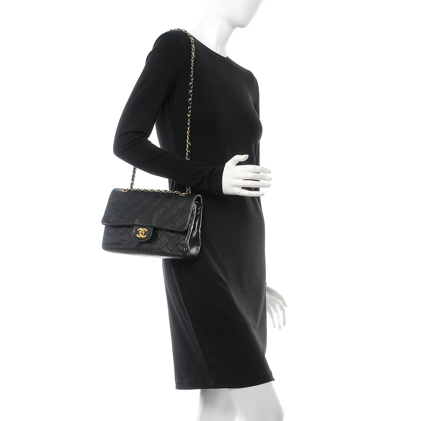 Lambskin Quilted Medium Double Flap Black