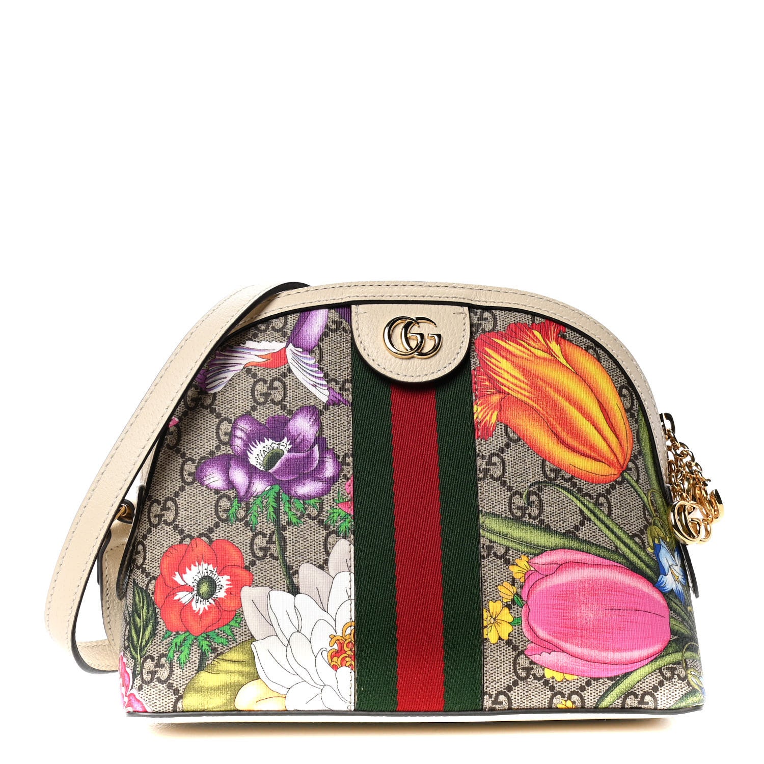 Gucci GG Supreme Monogram Flora Web GG Small Ophidia Dome Shoulder Bag White 1 of 4
