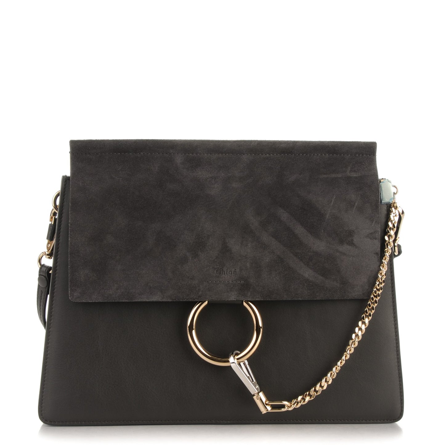 Suede Calfskin Medium Faye Shoulder Bag Carbon Grey
