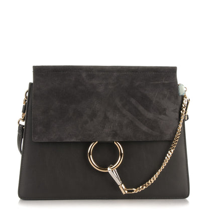 Chloe Suede Calfskin Medium Faye Shoulder Bag Carbon Grey 1 of 7
