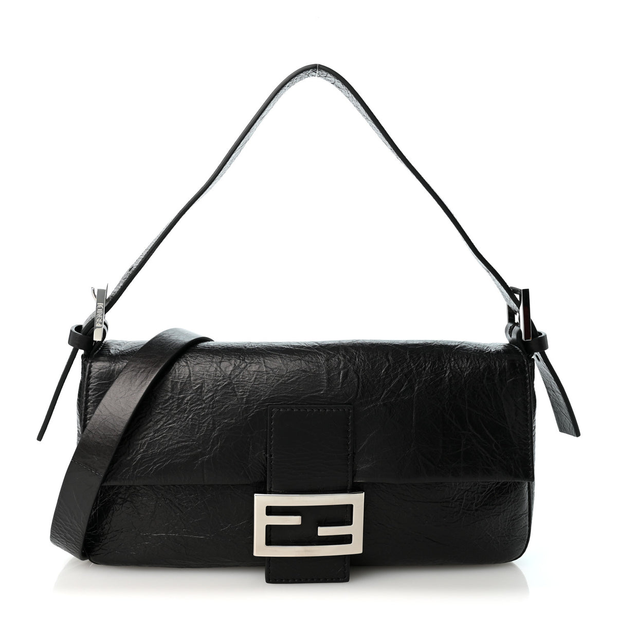 Fendi Crackled Calfskin Baguette 26424 Black 1 of 10