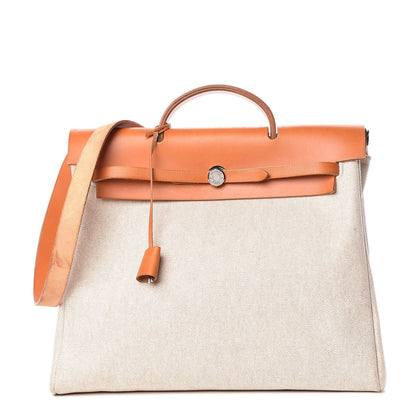 Hermes Toile Vache Calfskin Herbag 40 GM Natural 1 of 21