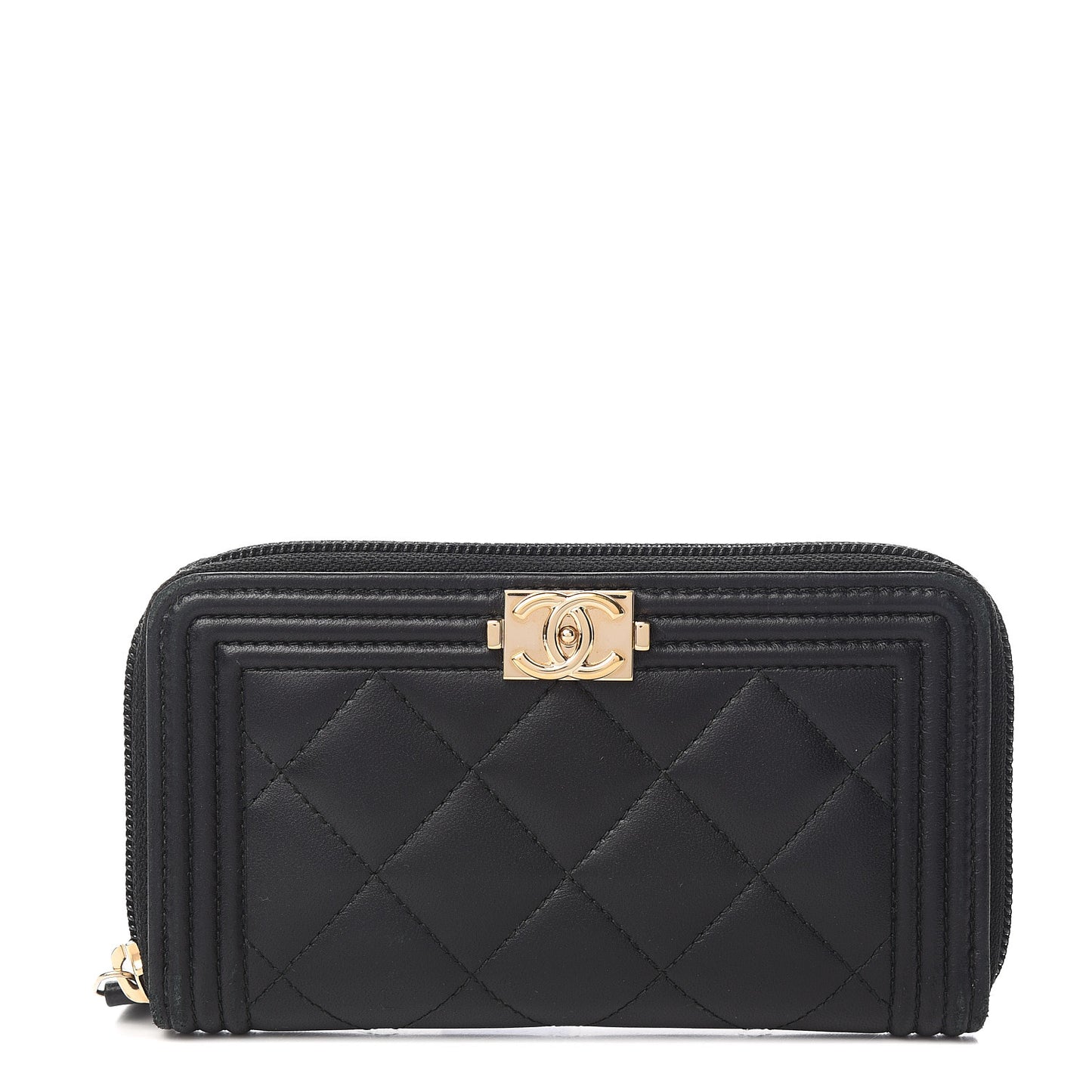 Lambskin Quilted Small Boy Zip Around Wallet Black