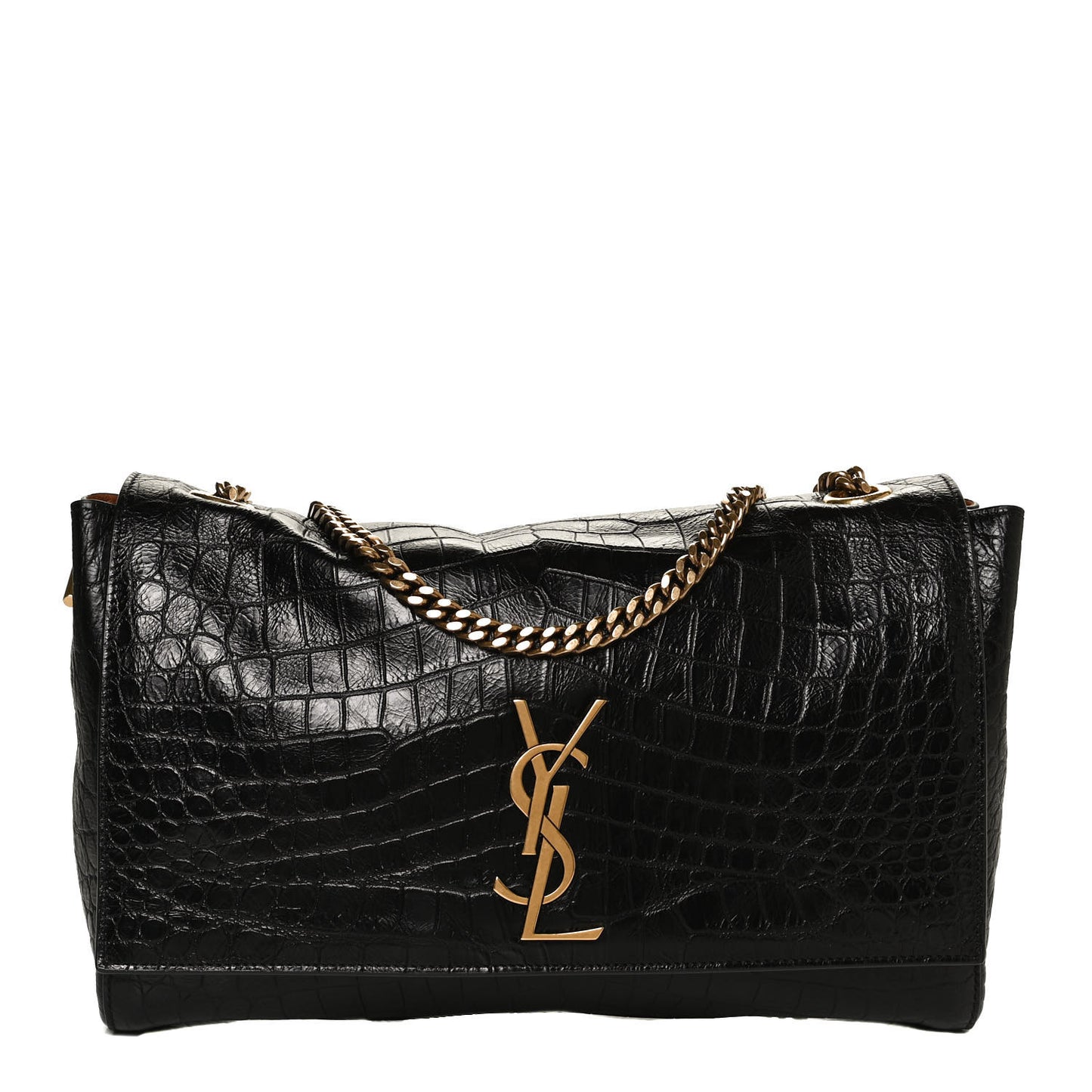 Calfskin Crocodile Embossed Suede Medium Reversible Monogram Kate Satchel Military Taupe