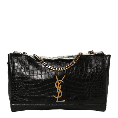 Saint Laurent Calfskin Crocodile Embossed Suede Medium Reversible Monogram Kate Satchel Military Taupe 1 of 16
