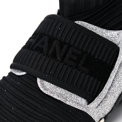 Chanel Glitter Stretch Fabric CC Sneakers 36.5 Black Silver 15 of 16