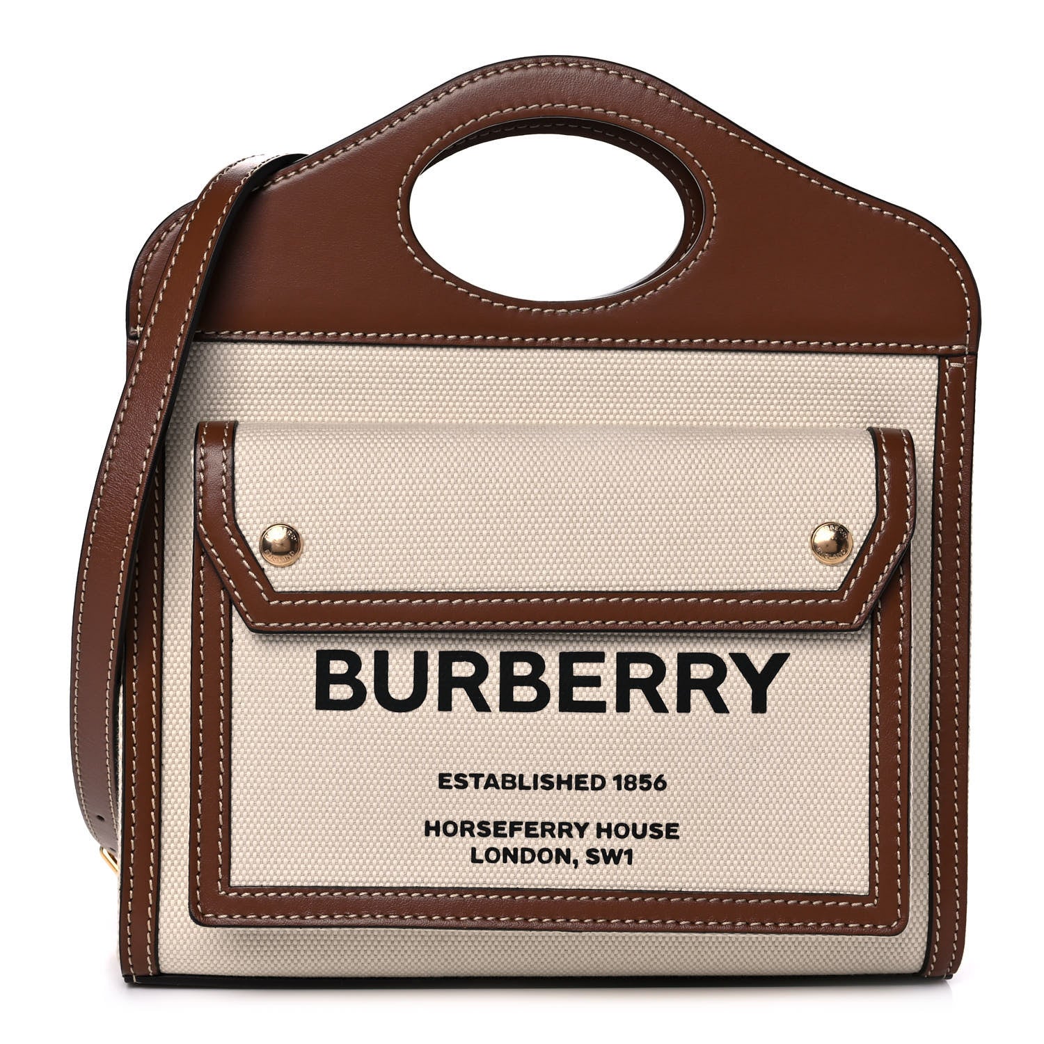 Burberry Canvas Smooth Calfskin Two Tone Mini Pocket Bag Natural Malt Brown 1 of 11