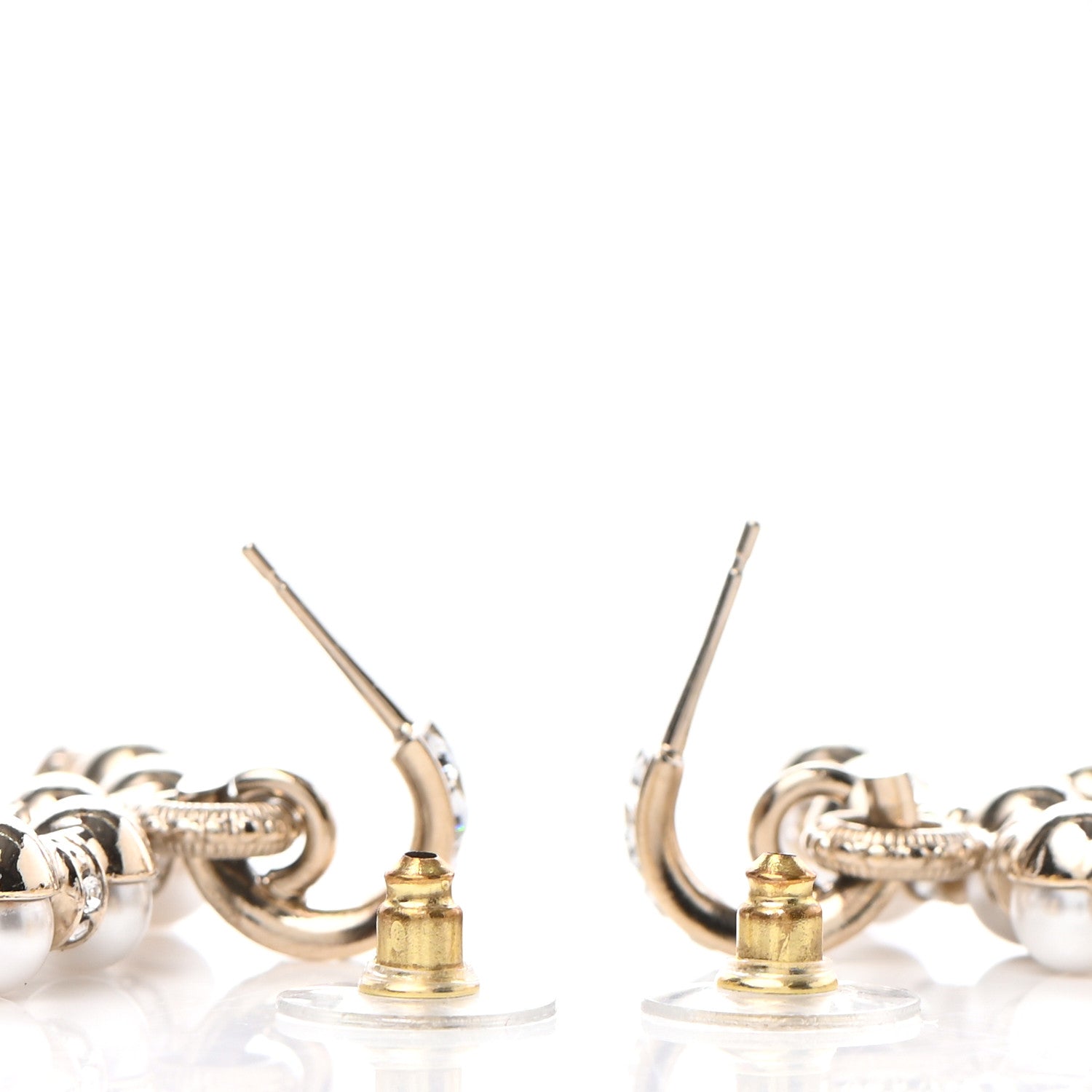 Chanel Pearl Crystal Nefertiti CC Drop Earrings Gold 3 of 4