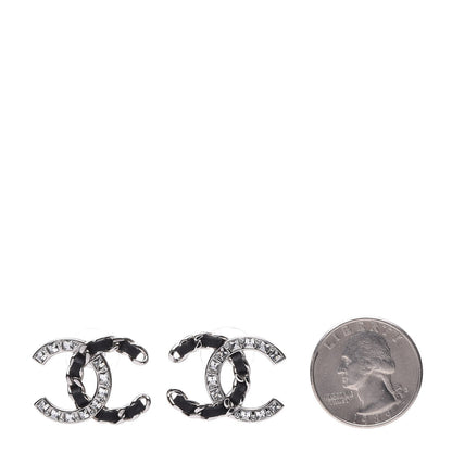 Chanel Crystal Baguette Lambskin Large CC Earrings Silver Black 2 of 5