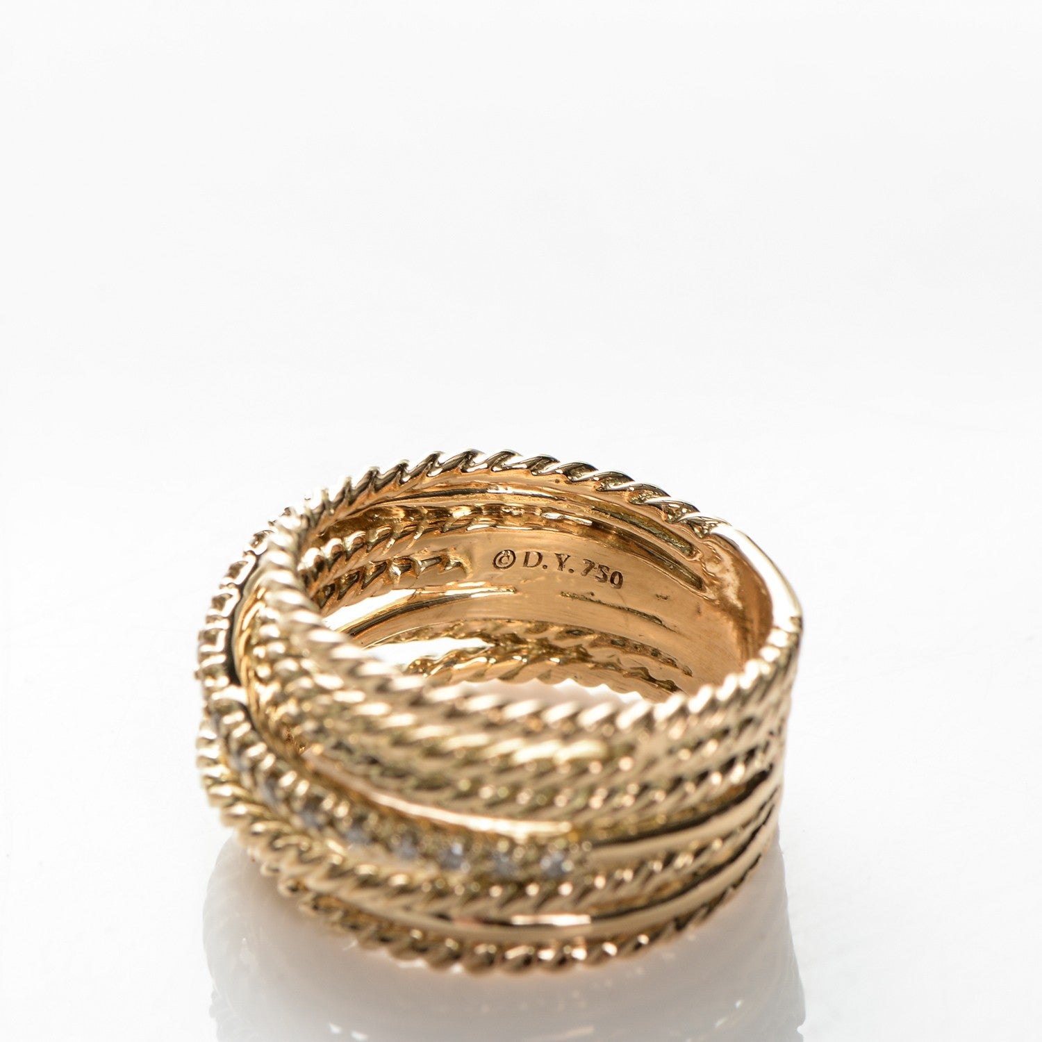 David Yurman 18K Yellow Gold Diamond 11mm Wide Crossover Ring 54 7 4 of 5