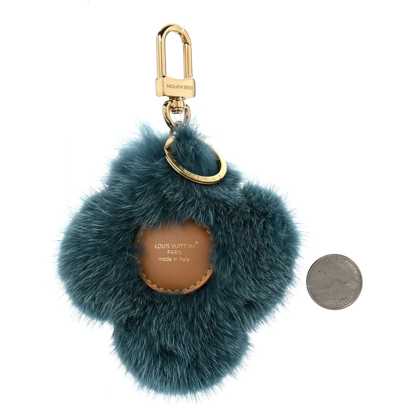 Calfskin Mink Fur Vivienne Bag Charm Key Holder Blue
