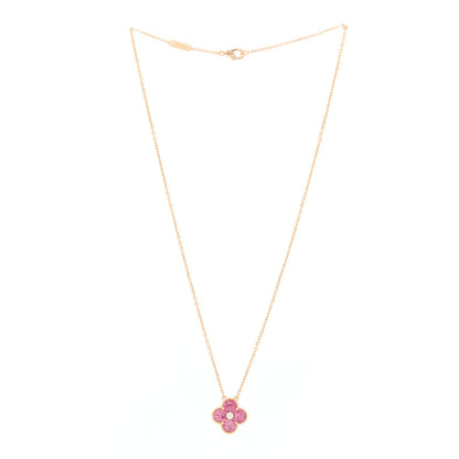 Van Cleef & Arpels 18K Rose Gold Diamond Rhodonite Vintage Alhambra Pendant Necklace 2 of 5