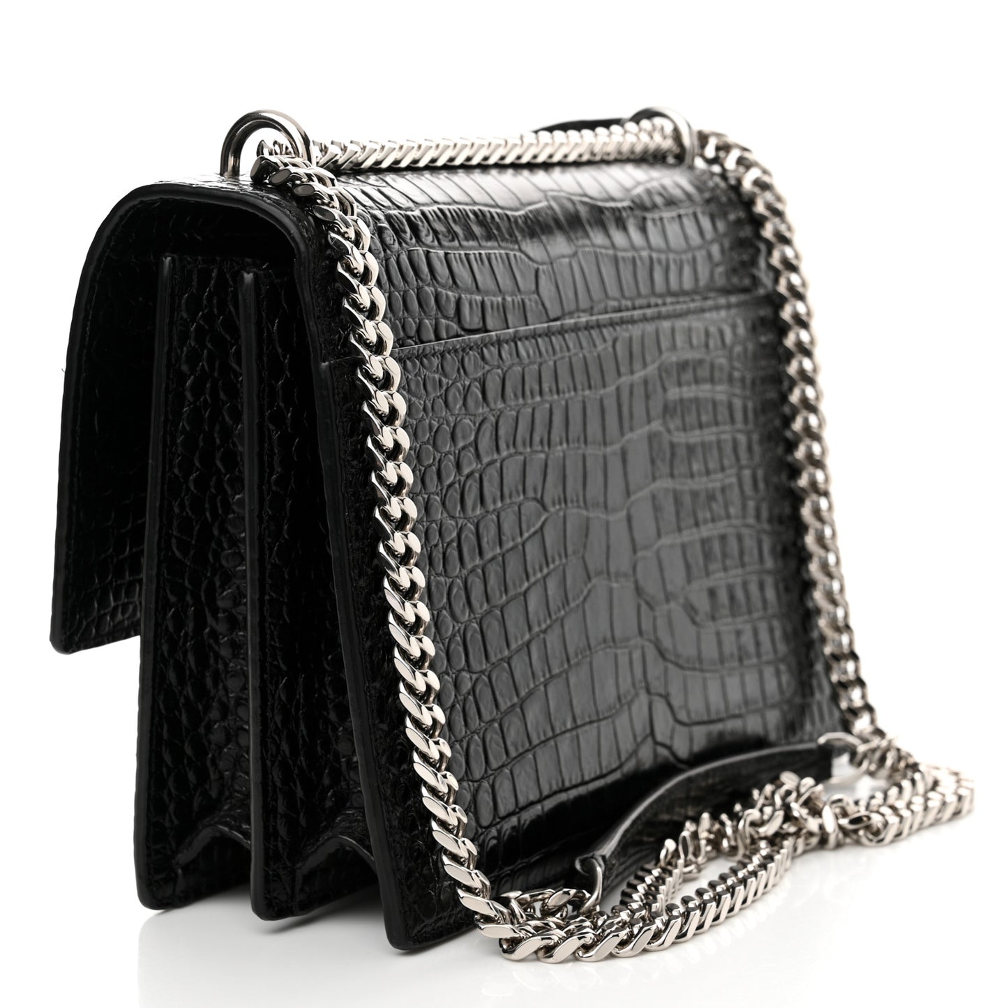 Calfskin Crocodile Embossed Medium Monogram Sunset Black