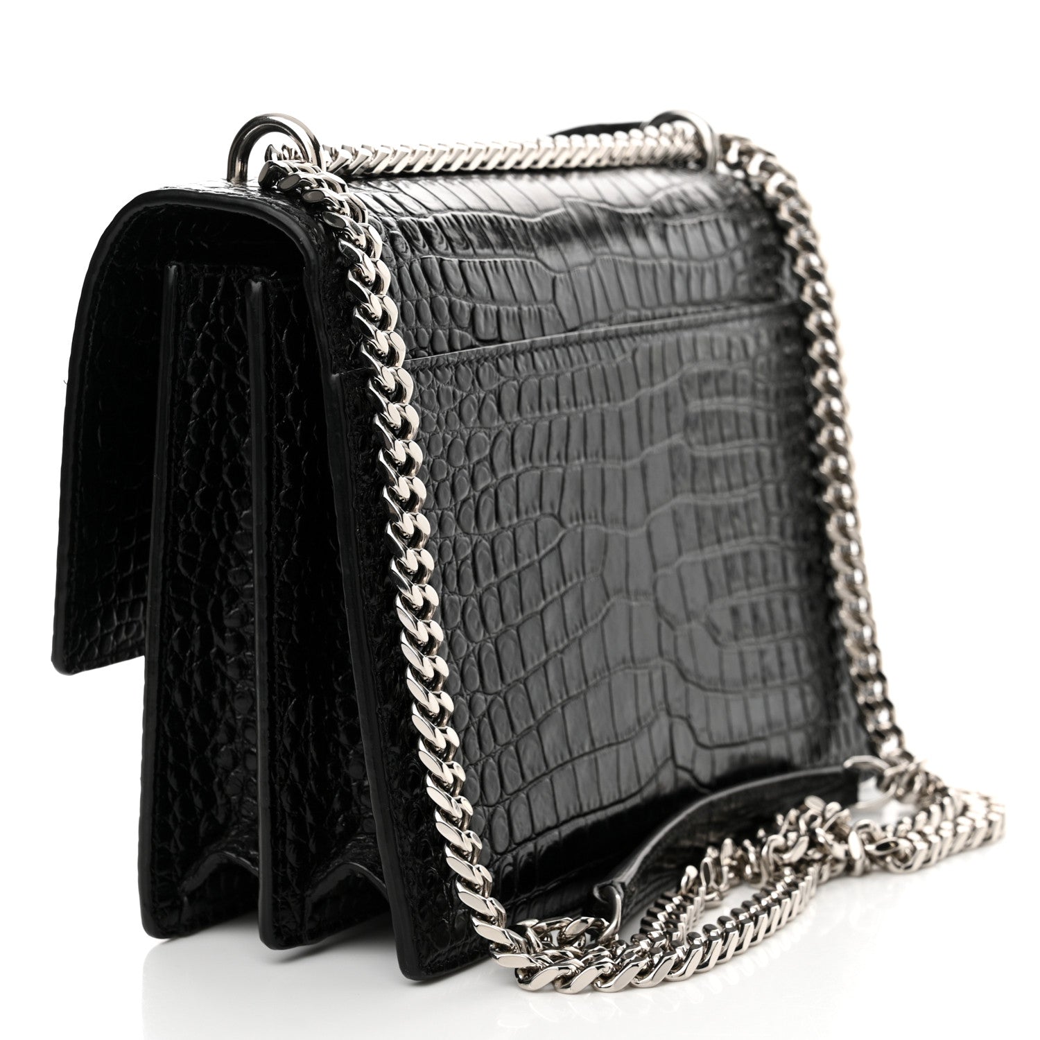 Saint Laurent Calfskin Crocodile Embossed Medium Monogram Sunset Black 3 of 12