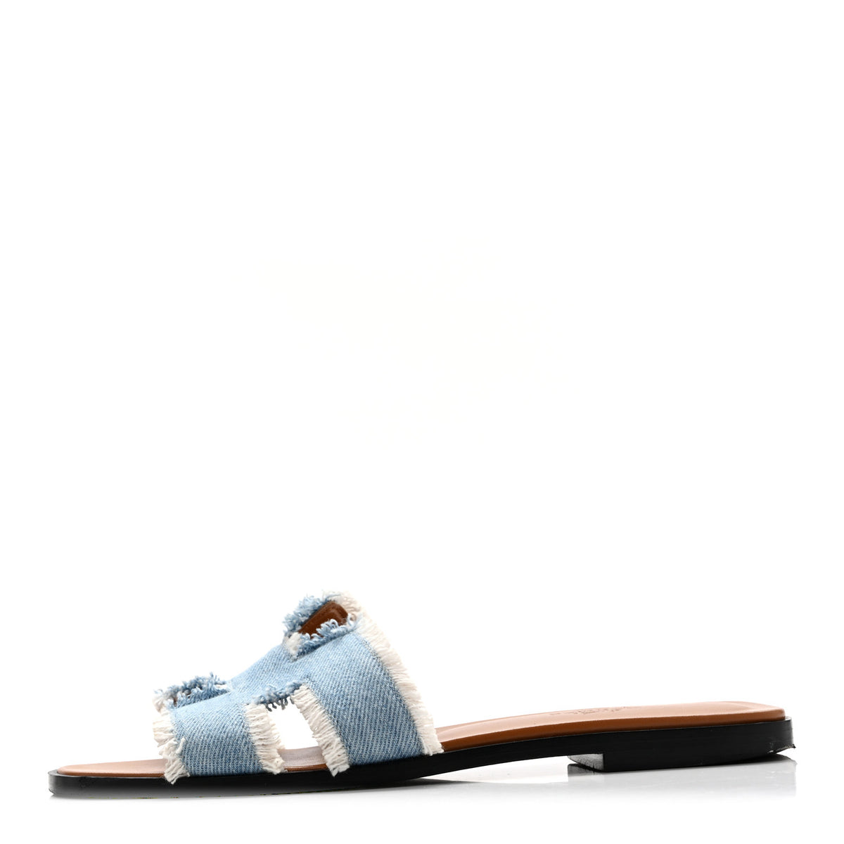 Hermes Denim Oran Fringe Sandals 37 Bleu Clair 1 of 10
