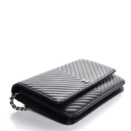 Chanel Caviar Chevron Quilted Wallet On Chain WOC Black 4 of 9