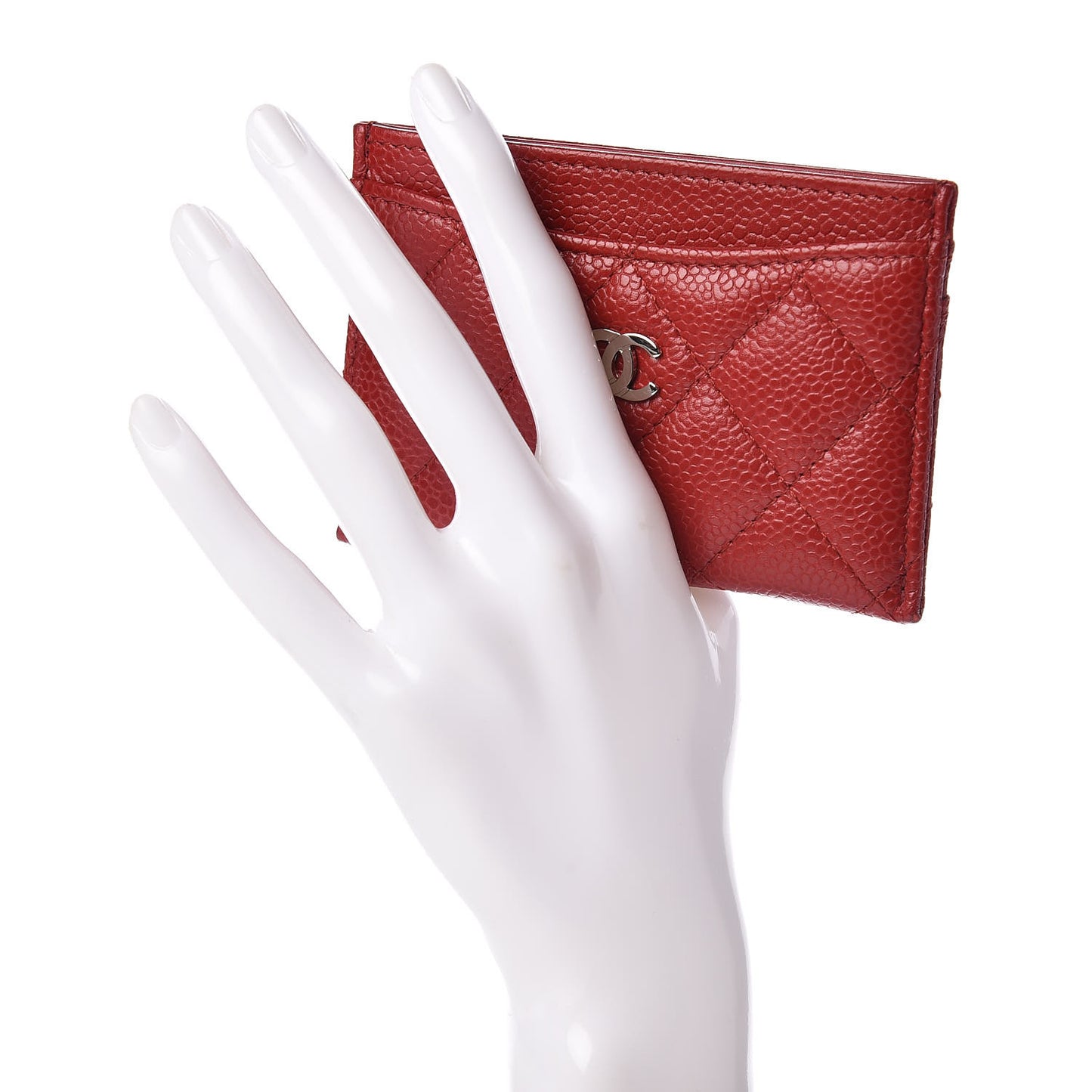 Caviar Quilted Card Holder Dark Red
