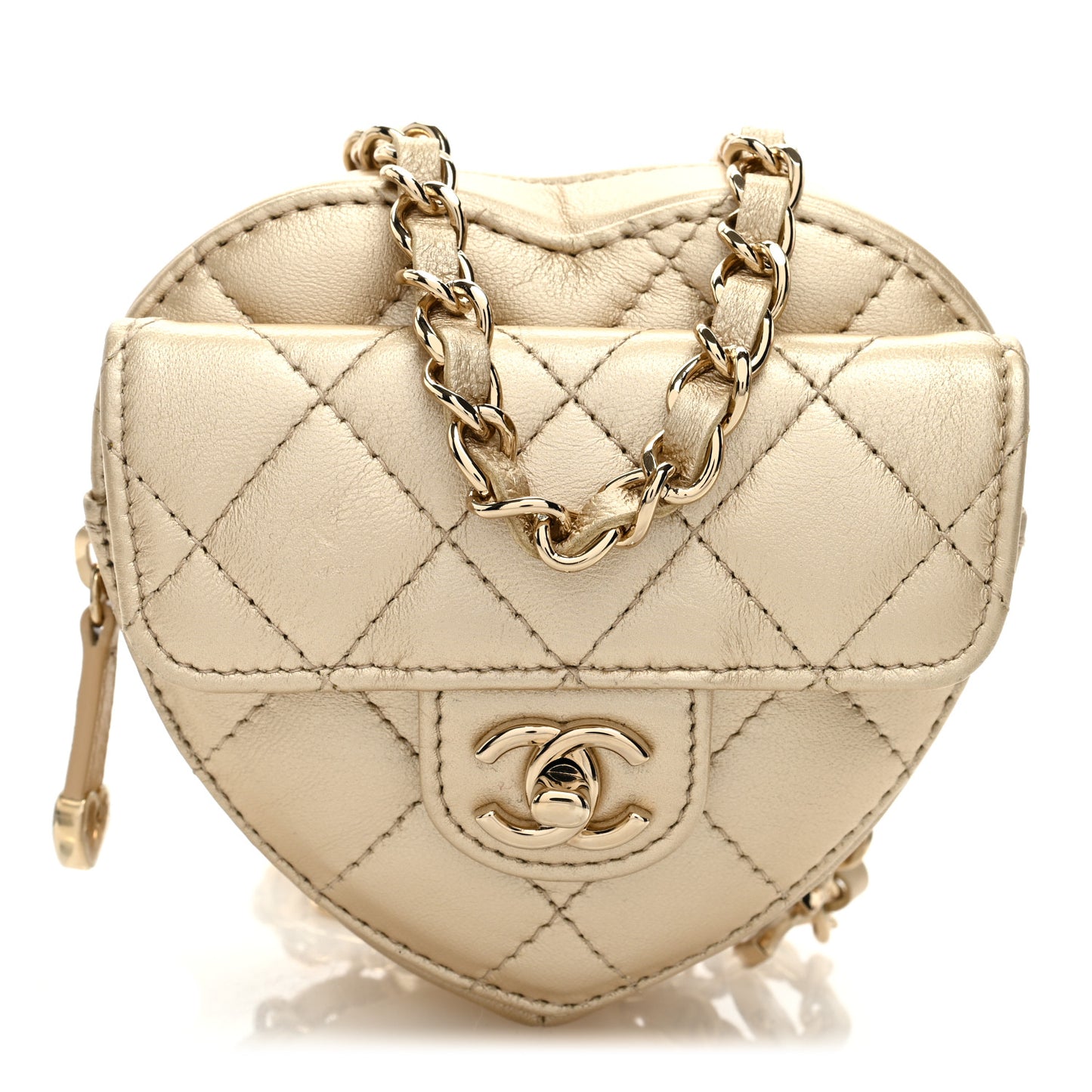 Metallic Lambskin Quilted CC In Love Heart Waist Belt Bag With Chain Gold
