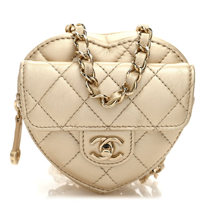 Chanel Metallic Lambskin Quilted CC In Love Heart Waist Belt Bag With Chain Gold 1 of 10