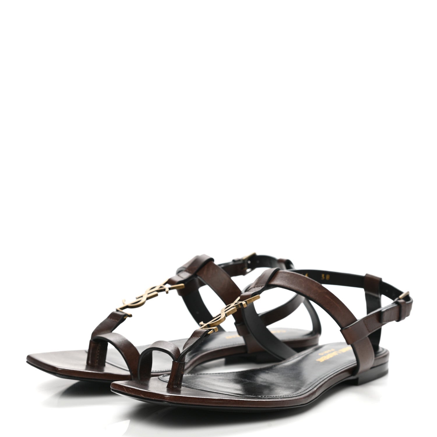 Saint Laurent Calfskin Cassandra Monogram Sandals 38 Dark Brown 3 of 12
