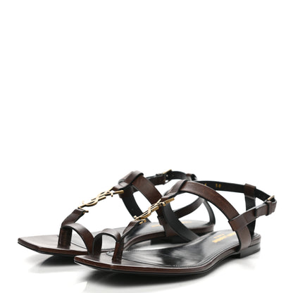 Saint Laurent Calfskin Cassandra Monogram Sandals 38 Dark Brown 3 of 12