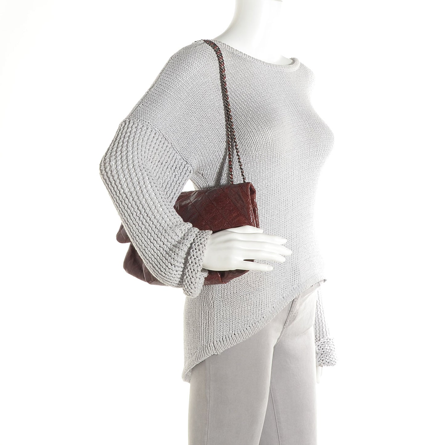 Grained Calfskin Quilted Medium Elastic Flap Bordeaux