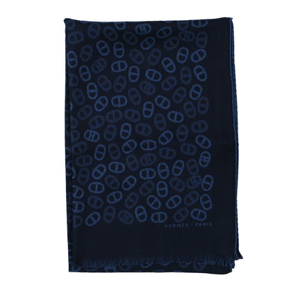 Hermes Cashmere Silk Echarpe Tissee Reversible Muffler Marine Bleu Moyen 2 of 3