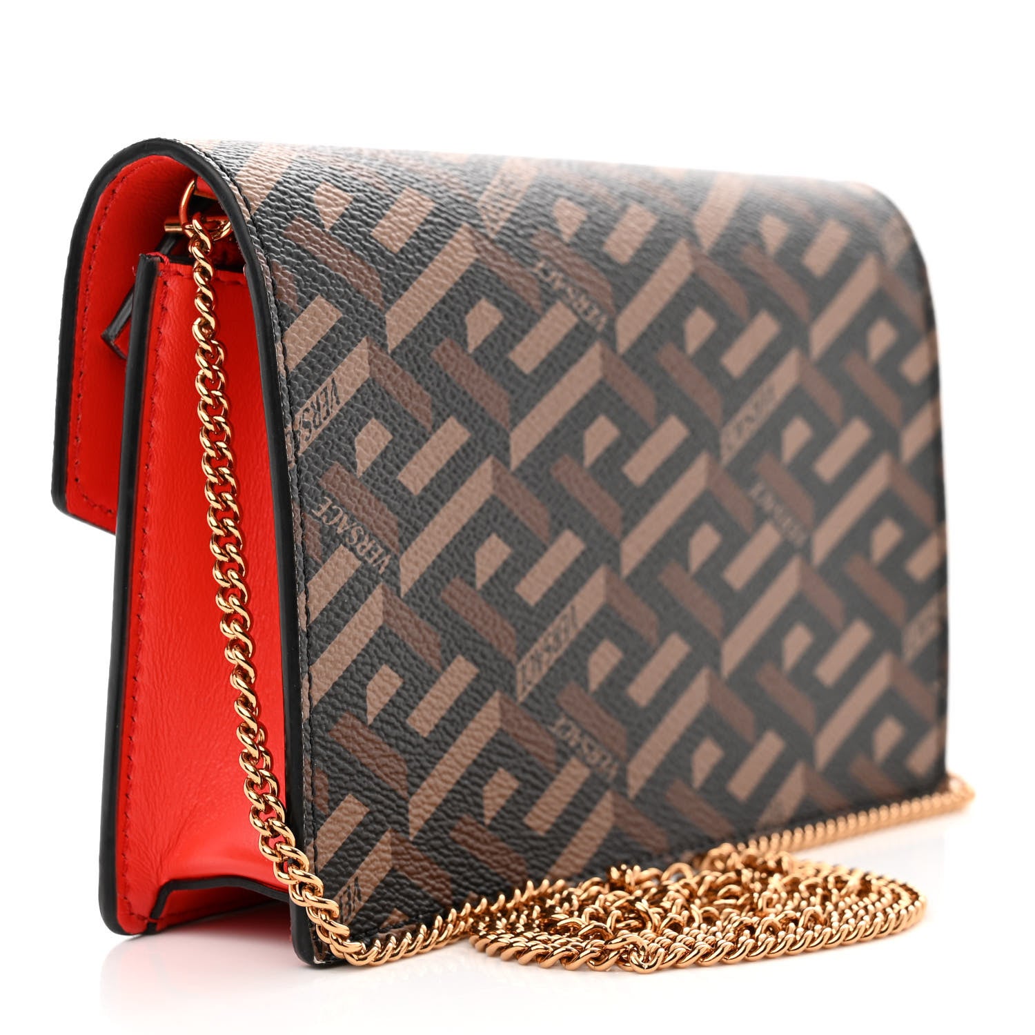 Versace Coated Canvas Virtus V La Greca Signature Wallet On Chain Red Caramel 3 of 9